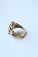 10K Yellow Gold Diamond Flower Signet Ring | Size 6