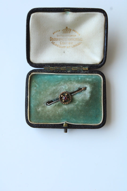 Antique Goldsmiths & Silversmiths Ruby 9K Pinchback Bar Pin
