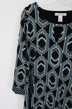 White House Black Market Teal Patterned Top | XL