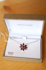 NEW Genuine Garnet on Sterling Silver Flower Necklace