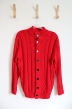 Paul Jones Red Cable Knit Button Down Cardigan Sweater | L