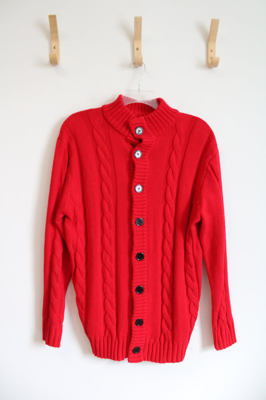 Paul Jones Red Cable Knit Button Down Cardigan Sweater | L