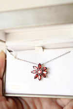 NEW Genuine Garnet on Sterling Silver Flower Necklace