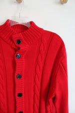 Paul Jones Red Cable Knit Button Down Cardigan Sweater | L