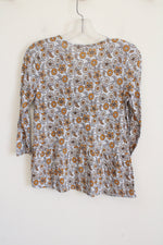 NEW LOFT Light Blue Yellow Floral Peplum Bottom Top | XS Petite