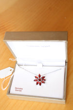NEW Genuine Garnet on Sterling Silver Flower Necklace