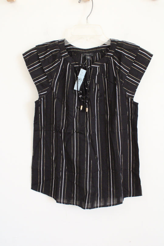 NEW Ann Taylor Black Gold Shimmer Stripe Cotton Top | XXS Petite