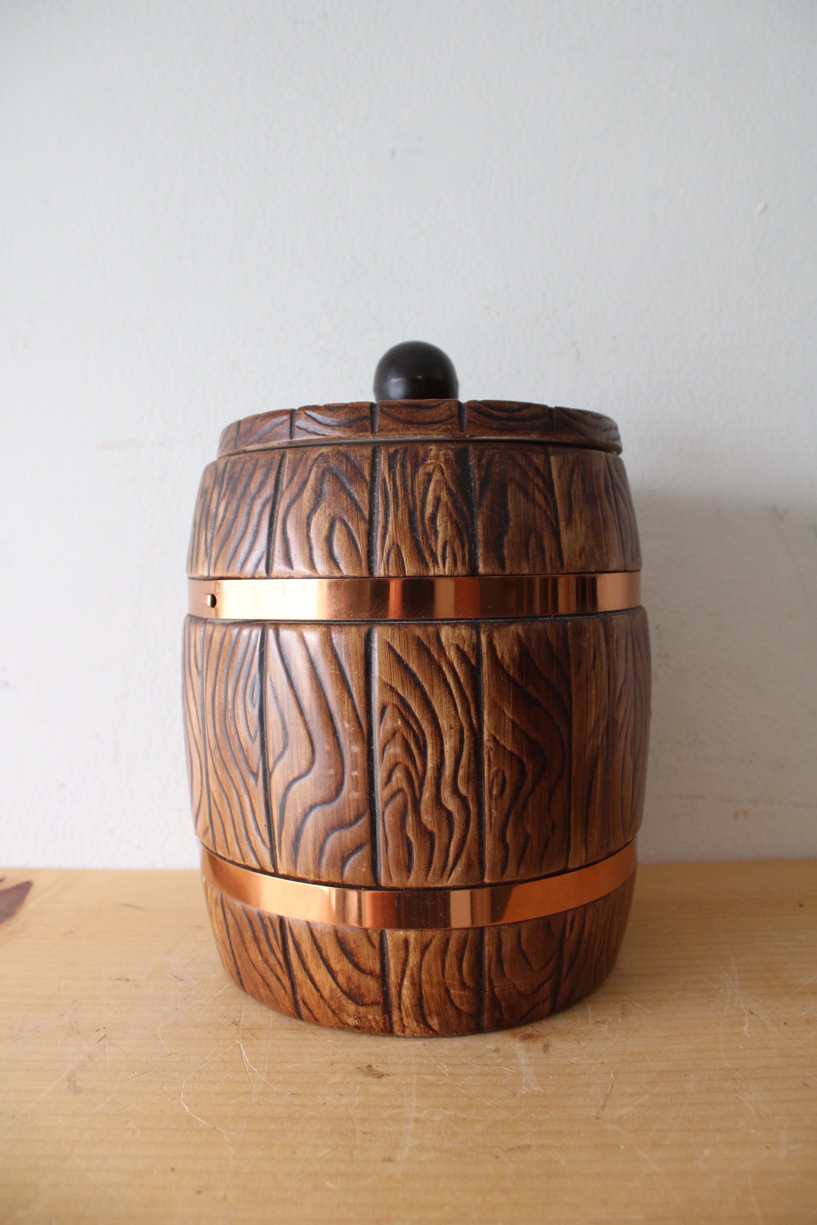 Vintage Ceramic Brown Barrel Cookie Jar