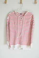 Aerie Coral & White Knit Sweater Hoodie | S