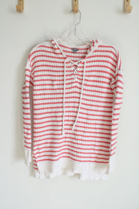 Aerie Coral & White Knit Sweater Hoodie | S