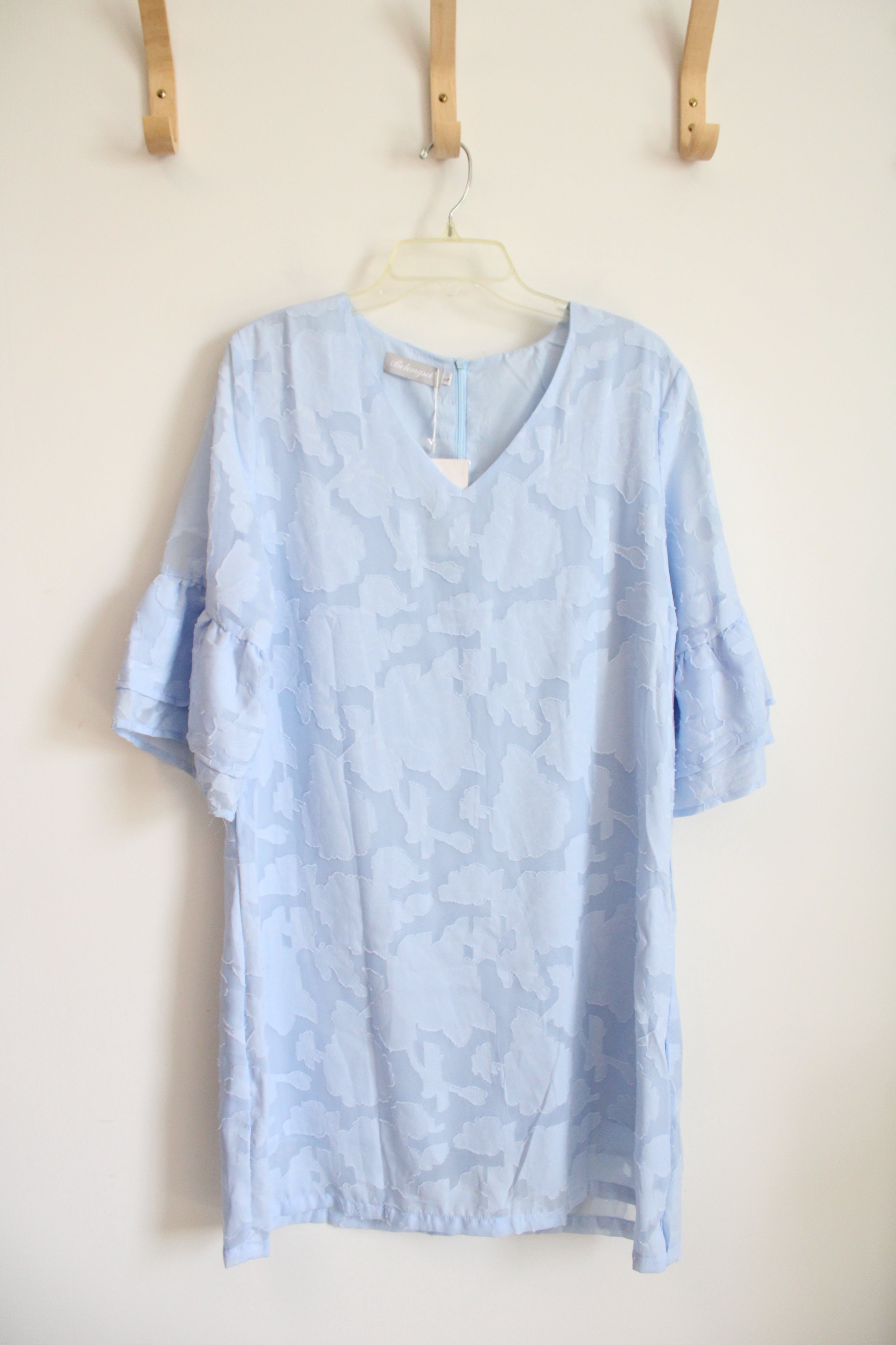 NEW Belongsci Light Blue Textured Leaf Dress | L