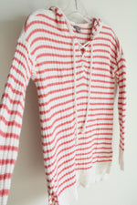 Aerie Coral & White Knit Sweater Hoodie | S