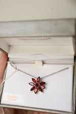 NEW Genuine Garnet on Sterling Silver Flower Necklace