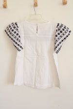 NEW LOFT White Blue Embroidered Sleeve Cotton Top | XXS Petite