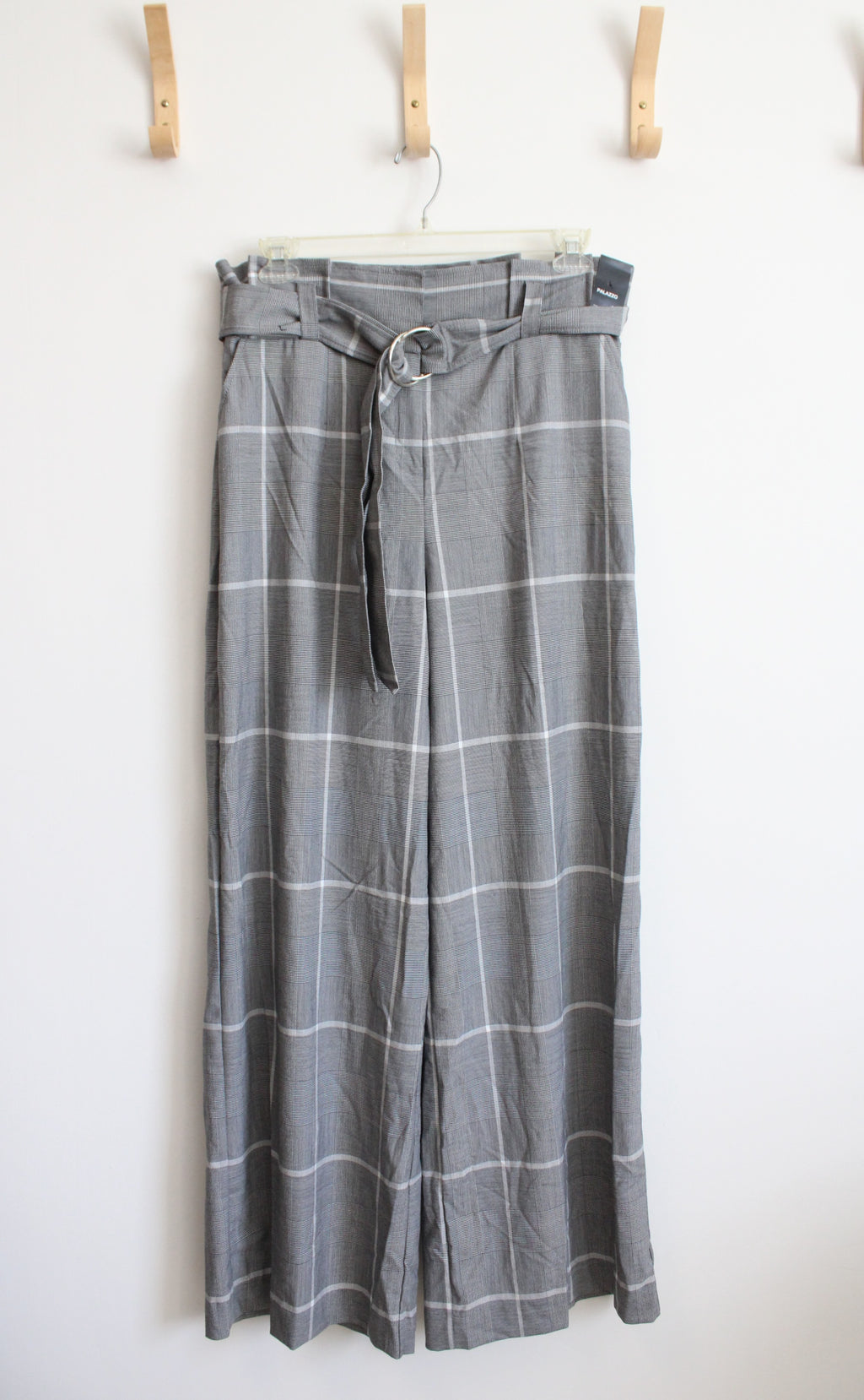 NEW 7th Avenue Black & White Plaid Belted Palazzo Pants | 14