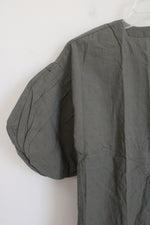 NEW LOFT Army Green Swiss Dot Puff Sleeve Cotton Top | XXS Petite