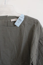 NEW LOFT Army Green Swiss Dot Puff Sleeve Cotton Top | XXS Petite