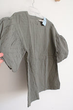 NEW LOFT Army Green Swiss Dot Puff Sleeve Cotton Top | XXS Petite