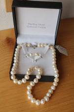 NEW Freshwater Pearls with Sterling Silver Clasp Necklace and Earrings Set