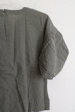 NEW LOFT Army Green Swiss Dot Puff Sleeve Cotton Top | XXS Petite