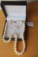 NEW Freshwater Pearls with Sterling Silver Clasp Necklace and Earrings Set