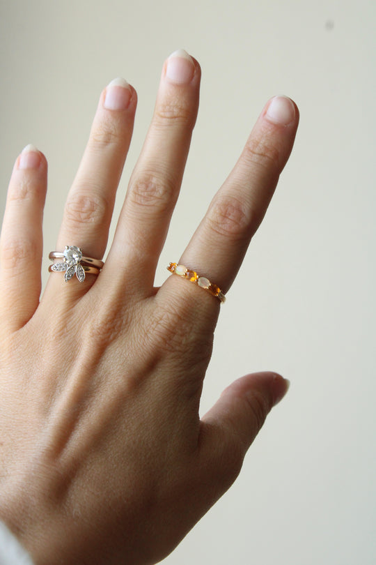 Sterling Silver Gold Finish Orange Stone Ring | Size 7