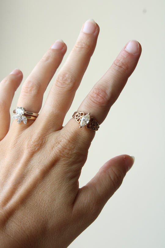 Marquise Filigree CZ 10K Yellow Gold Ring | Size 6