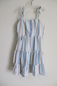 Jolie & Joy Blue Striped Cotton Tiered Dress | Youth M (10/12)
