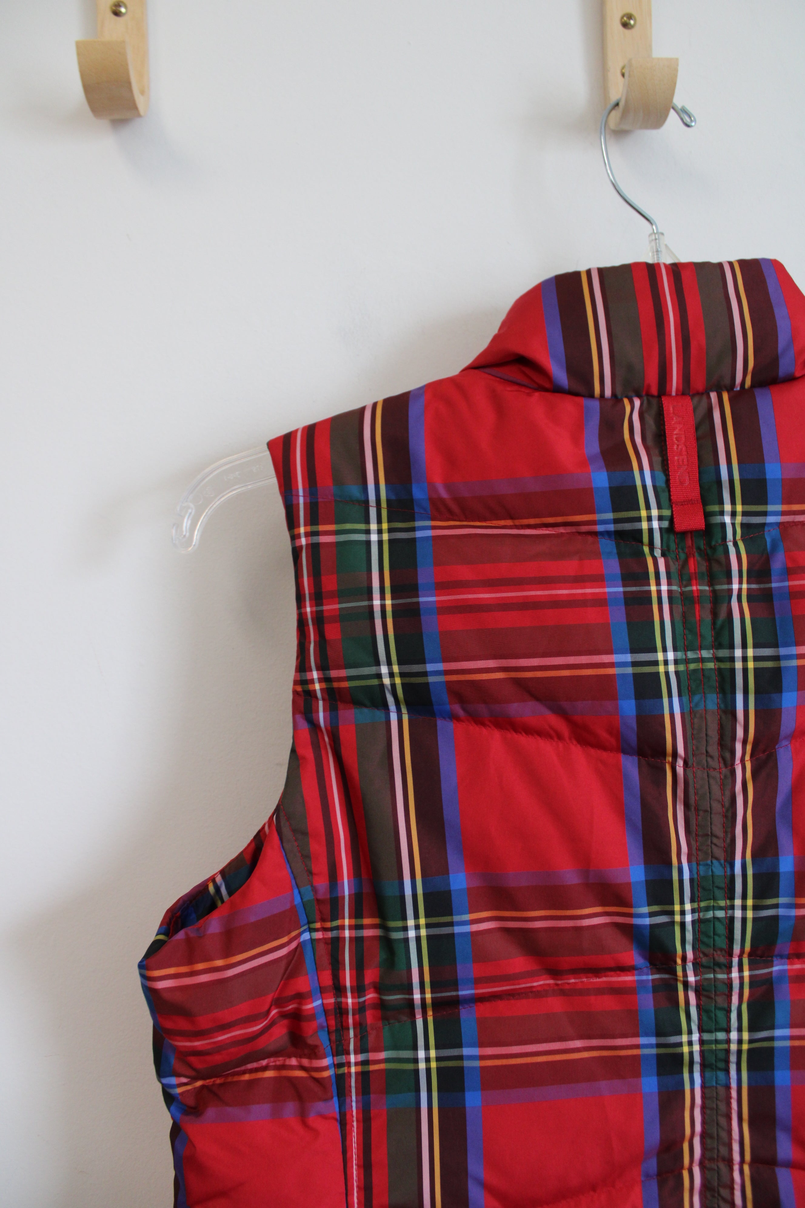 Lands' End Red Tartan Puffer Vest | M Petite