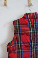 Lands' End Red Tartan Puffer Vest | M Petite