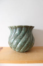 Haeger Green Glazed Ribbed Ceramic Vase | 8" tall