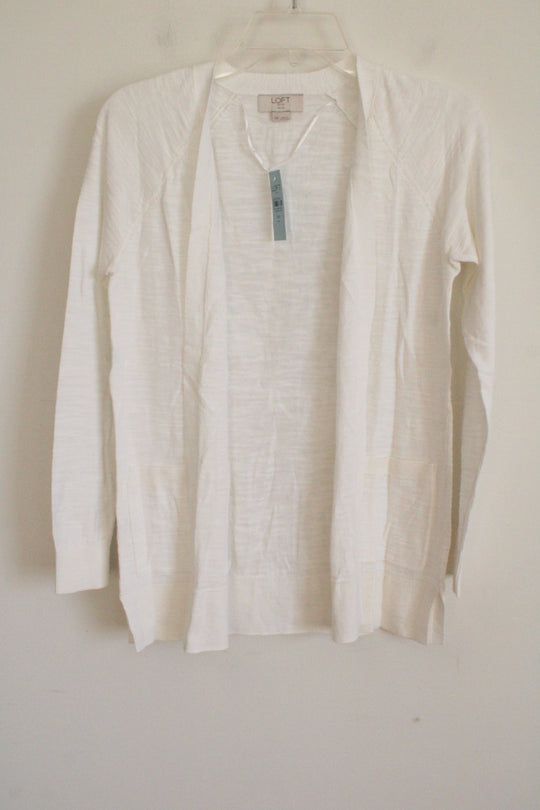 NEW Ann Taylor Lightweight White Rib Cotton Open Cardigan | XXS Petite