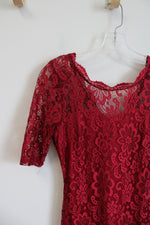 Red Lace Fitted Maxi Dress | XS