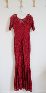 Red Lace Fitted Maxi Dress | XS