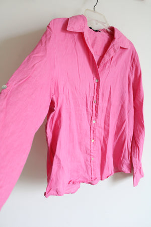 Chaus Bubblegum Pink Linen Button Down Shirt | 12