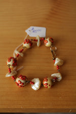 Baroque Freshwater Pearls and Coral Glass Bead Bracelet