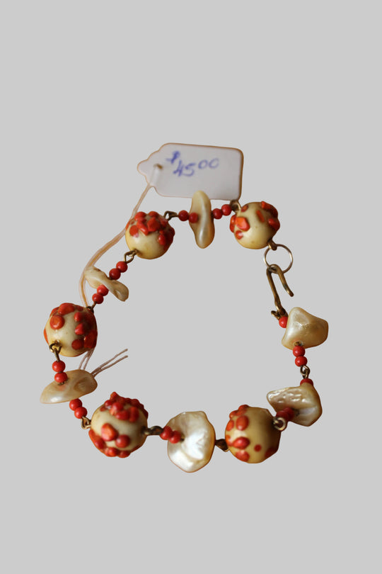 Baroque Freshwater Pearls and Coral Glass Bead Bracelet