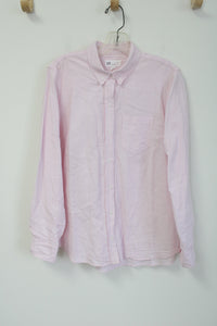 Gap Boyfriend Fit Pink White Striped Button Down Shirt | L