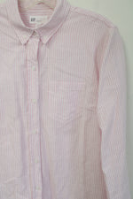Gap Boyfriend Fit Pink White Striped Button Down Shirt | L