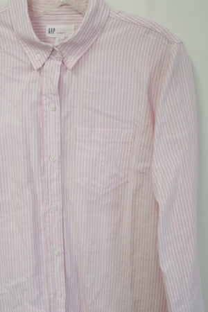 Gap Boyfriend Fit Pink White Striped Button Down Shirt | L