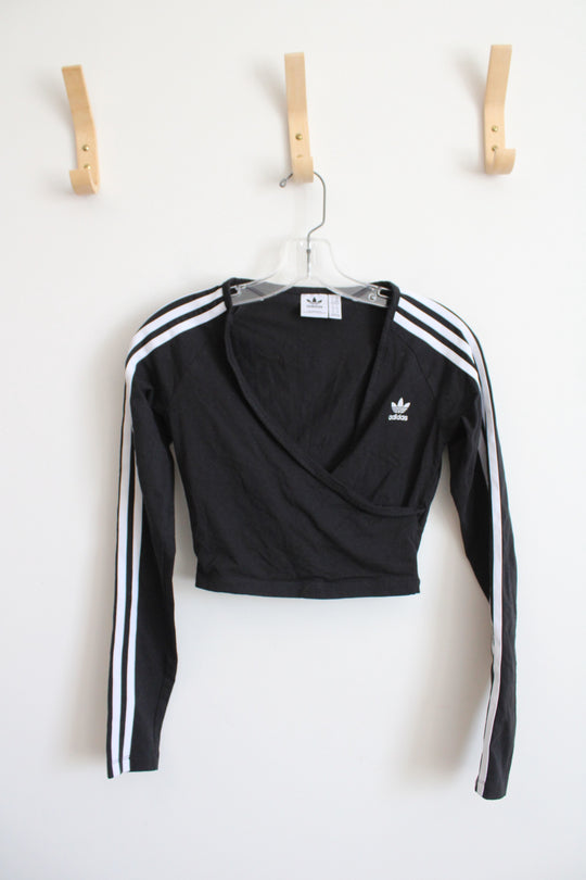 Adidas Black & White Cropped Wrap Long Sleeved Top | XS