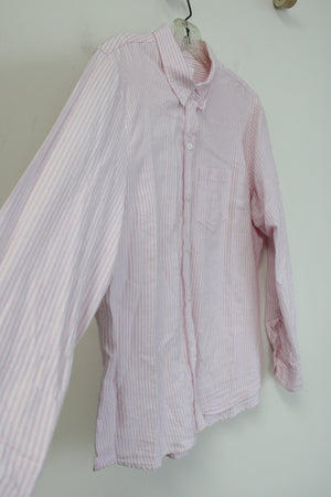 Gap Boyfriend Fit Pink White Striped Button Down Shirt | L