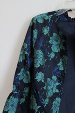 Champagne & Strawberry Navy Blue Turquoise Floral Flare Sleeve Jacket | L