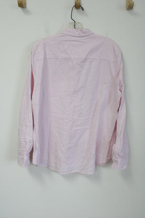 Gap Boyfriend Fit Pink White Striped Button Down Shirt | L