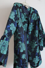 Champagne & Strawberry Navy Blue Turquoise Floral Flare Sleeve Jacket | L