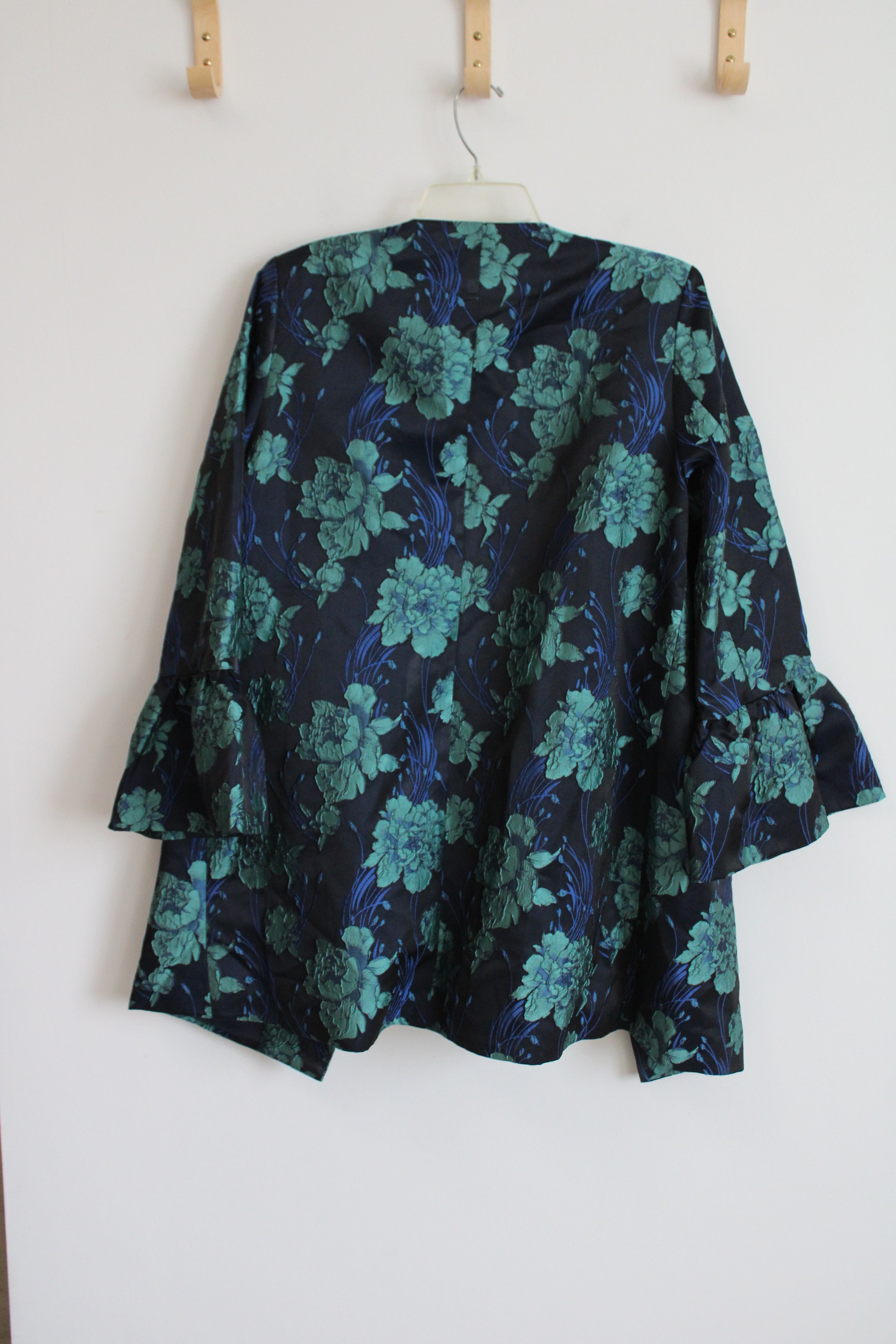 Champagne & Strawberry Navy Blue Turquoise Floral Flare Sleeve Jacket | L