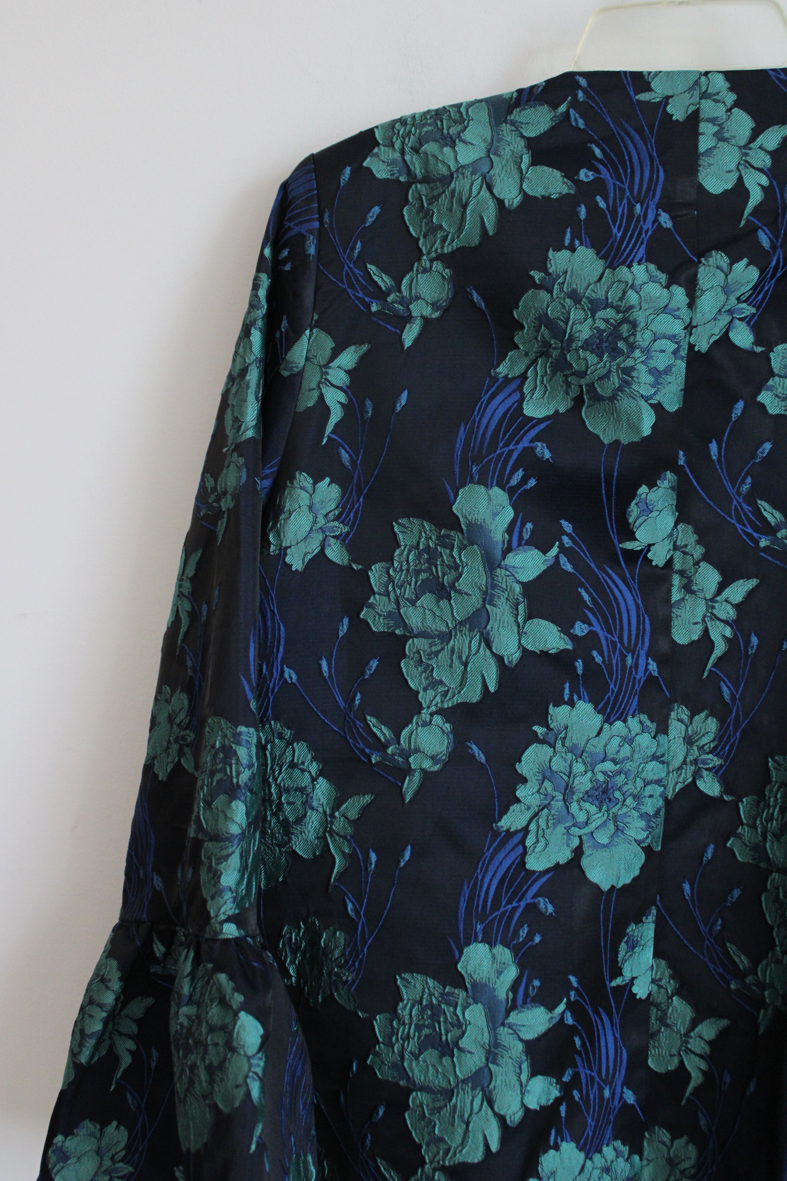 Champagne & Strawberry Navy Blue Turquoise Floral Flare Sleeve Jacket | L