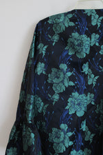 Champagne & Strawberry Navy Blue Turquoise Floral Flare Sleeve Jacket | L