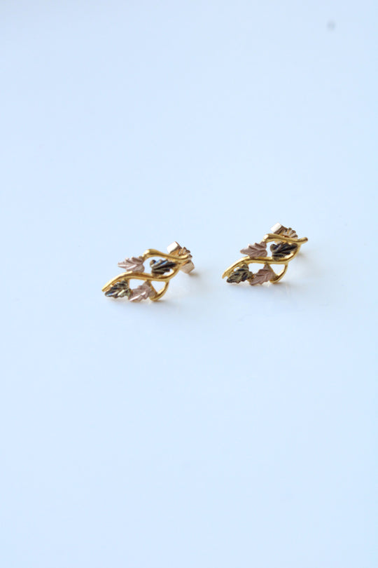 10K Yellow Gold Leaf Stud Earrings