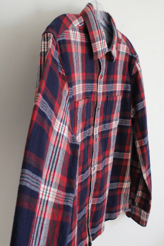 Flag & Anthem Blue Red Green & White Plaid Flannel Shirt | M